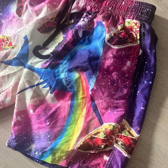 Taco Cat Riding Shark Rainbow Men’s Swim Trunks Size Large - Picture 4 of 17